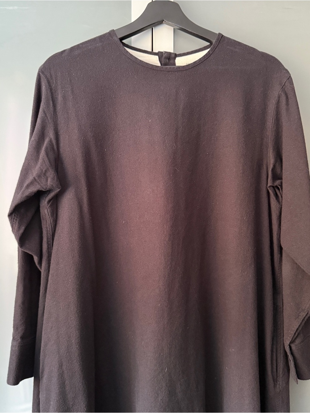 Muji Long Sleeve Crewneck Dress in Black Cotton and Yak Wool Blend